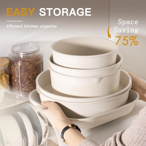 Astercook 23 Pcs Pots and Pans Set Non Stick, Ceramic Cookware Set Detachable