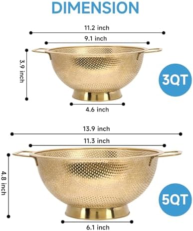 Gold Strainer for Kitchen, Stainless Steel Colander