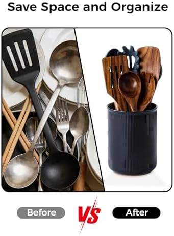 LoeJan Utensil Holder, Extra Large Utensil Crock, Stable Ceramic Utensil