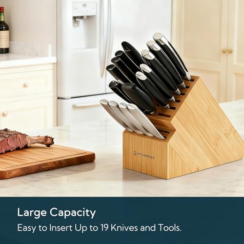 KITCHENDAO 20 Slot Bamboo Knife Block without Knives, Universal Knife Holder