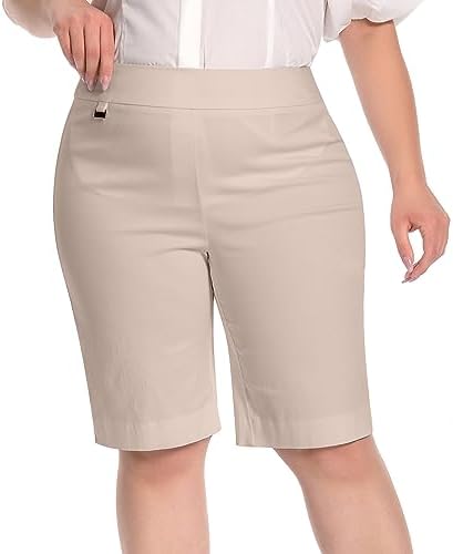 Jenna Rose Women's Pull-On Dress Shorts w/D-Ring – Work & Office Casual