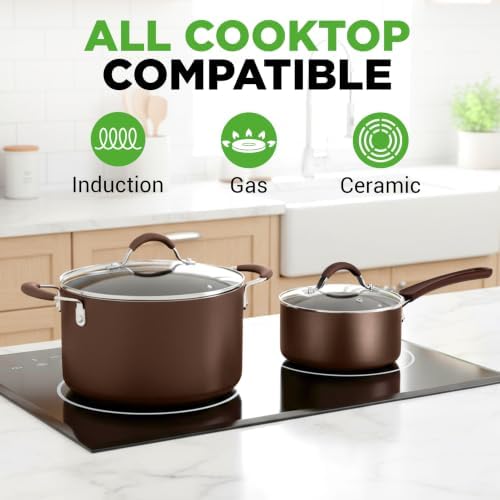 NutriChef 14-Piece Nonstick Brown Cookware Set