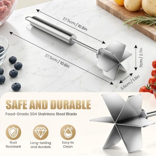 Stainless Steel Meat Masher 6 Blade Ground Beef Chopper Cooking Utensils