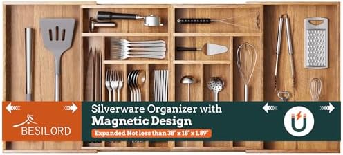 Silverware Organizer Large, Magnetic Connected Expandable 13 Slots Silverware