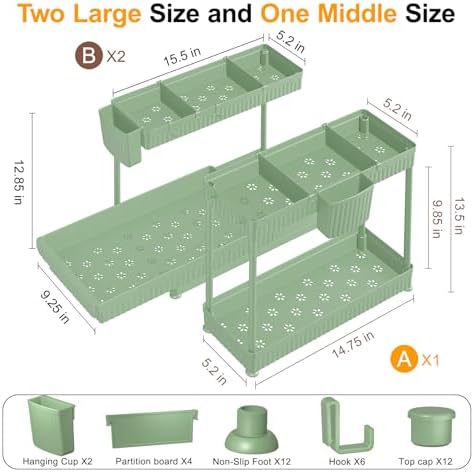 Sevenblue 3-Pack 2-Tier L-Shaped Under Sink Organizers