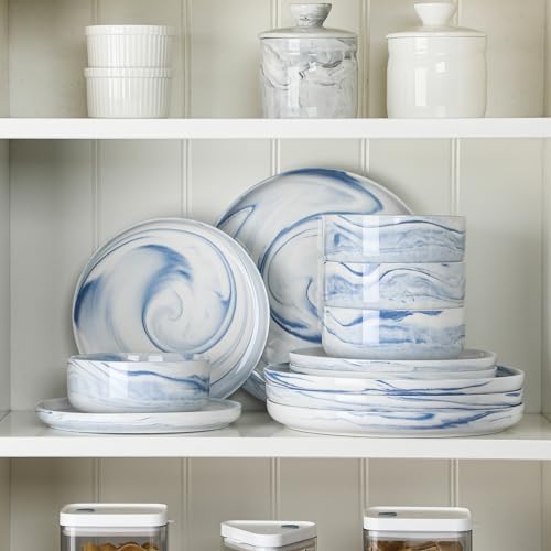 MALACASA 12 Pcs Porcelain Plates and Bowls Sets, Dinnerware Set
