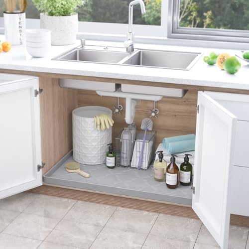 SIKADEER Waterproof Under Sink Mat 25" x 22" Silicone Mat Cabinet Protector