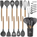 MIBOTE Silicone Cooking Kitchen Utensils Set, Wooden Handle