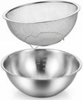 2 Pcs Stainless Steel Kitchen Colander Set Rice Washer Strainer Mixing Bowl