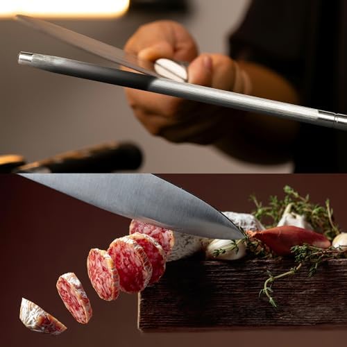 Knife Sharpener Rod, 13 Inch Carbon Steel Honing Rod