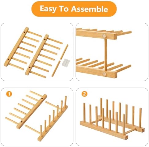 HBlife Bamboo Dish Plate Bowl Cup Book Pot Lid Cutting Board Drying Rack Stand