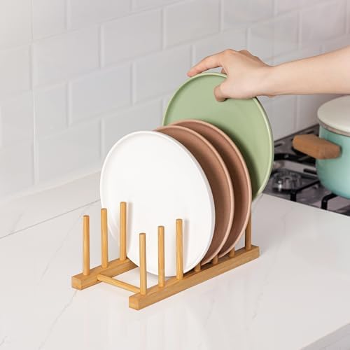 HBlife Bamboo Dish Plate Bowl Cup Book Pot Lid Cutting Board Drying Rack Stand