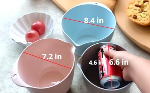3 Small Mixing Bowls Set with Lids, Pour Spout and TPR Bottom, Plastic Nesting