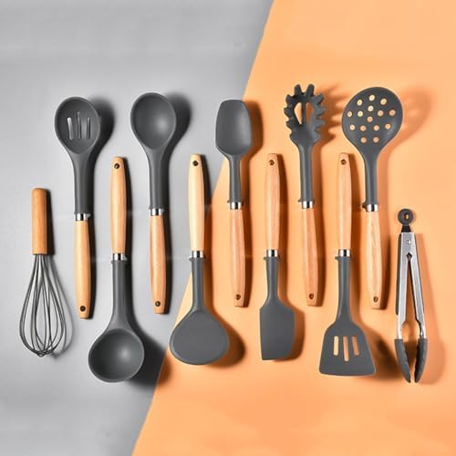 1-piece Skimmer Silicone Kitchen Utensils Sturdy Thickened Wooden Handle