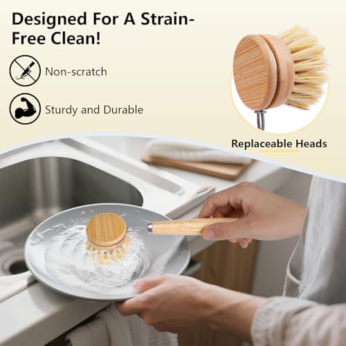 5 Pack Bamboo Dish Brush Set