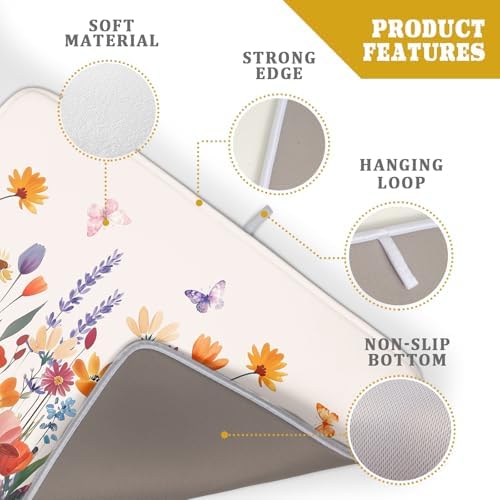 Kawani Spring Summer Flowers Dish Drying Mat