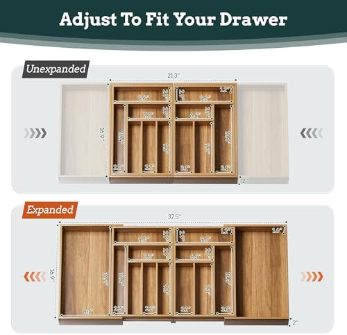 Silverware Organizer Large, Magnetic Connected Expandable 13 Slots Silverware