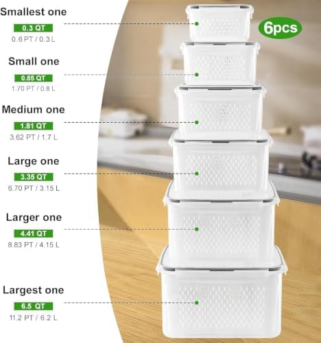 6 PCS Large Fruit storage Containers