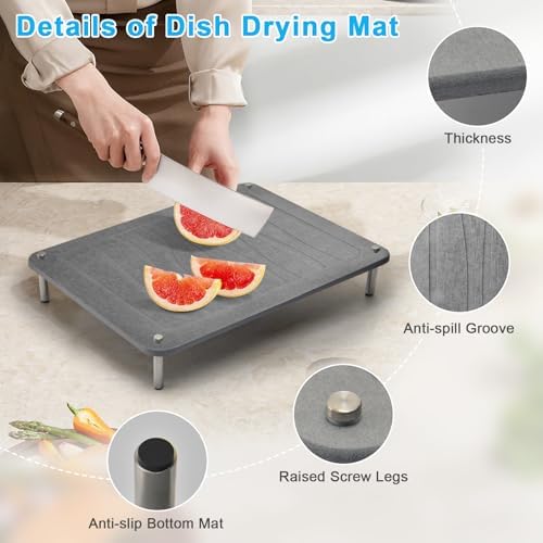 3Pcs Nesting Stone Drying Mat for Kitchen Counter, Quick Drying Stone Dish