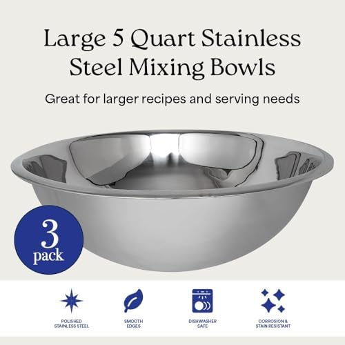 5 Quart Large Stainless Steel Mixing Bowls Set, Nesting Bowls