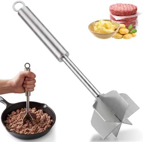 Stainless Steel Meat Masher, 6-Blade Ground Beef Chopper Tool, Heavy Duty