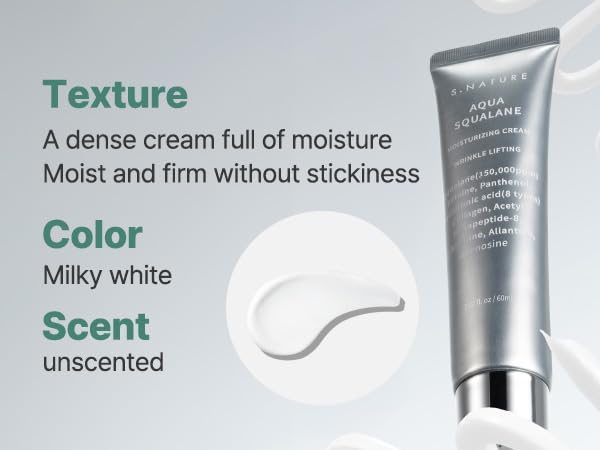 S. Nature AQUA SQUALANE MOISTURIZING CREAM | Face Moisturizer for Dry and Sensitive Skin, Vegetable Squalane 150,00ppm, Long-lasting Hydration, Pore Care Cream, Korean Skin Care (2.7 Fl Oz, 80ml)