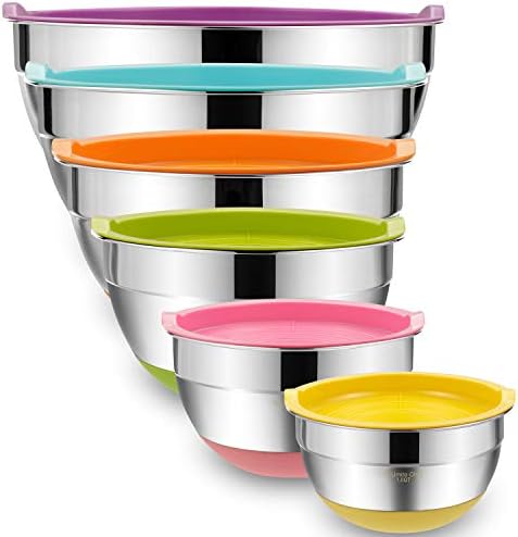 Umite Chef Mixing Bowls with Airtight Lids, 6 Piece Stainless Steel Metal Bowls