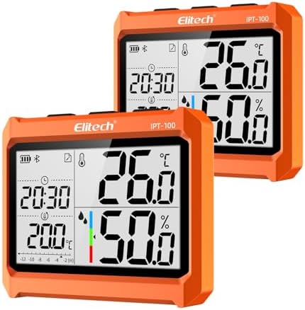 Elitech 2Pack Digital Bluetooth Hygrometer Thermometer, Refrigerator Thermometer