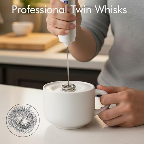 Rechargeable Milk Frother Handheld, 2-IN-1 Dual Spring Whisk Electric Frother
