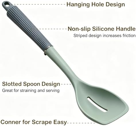 13Inch Silicone Cooking Spoon Spatula, Large Rubber Solid Slotted Spoon Set