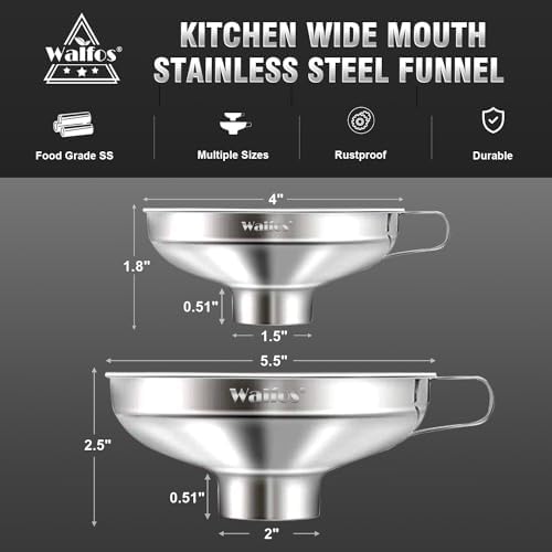 Walfos 2 Pack Stainless Steel Wide-Mouth Funnel