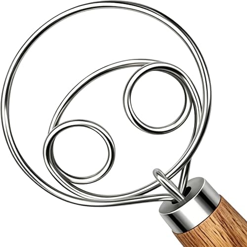 TEEVEA Danish Dough Whisk Stainless Steel Wooden Handle
