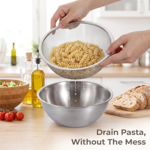 2 Pcs Stainless Steel Kitchen Colander Set Rice Washer Strainer Mixing Bowl