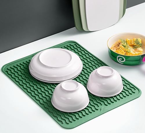 Silicone Dish Drying Mat, Non-Slip Easy Clean Sink Mat, Dark Green