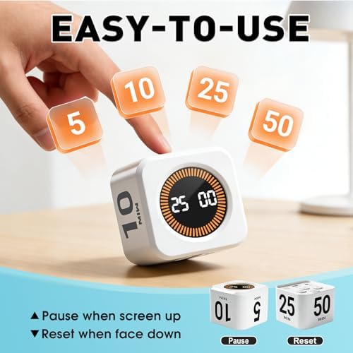 Rotating Timer Cube for Productivity — 5/25/10/50 Minutes Preset, Digital
