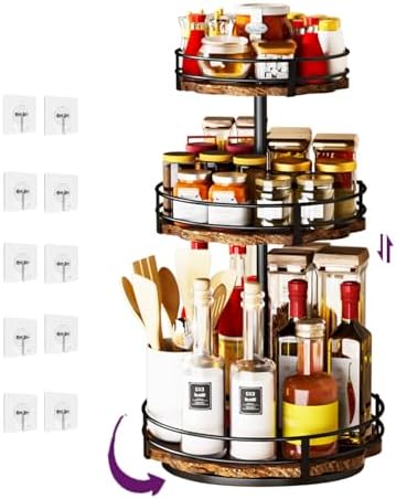 Heavy-Duty 3-Tier Lazy Susan Organizer, Adjustable to Different Heights