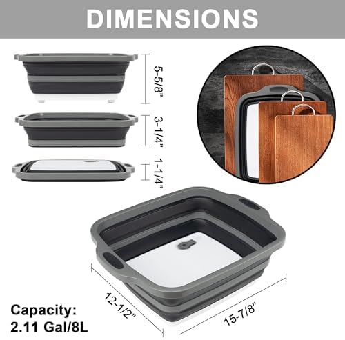 Collapsible Cutting Board with Container, Foldable Camping Sink with Colander