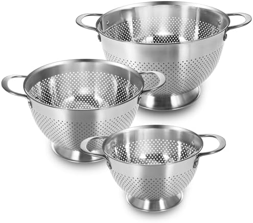 Stainless Steel Colander Set of 3 | Durable Rice and Pasta Strainer