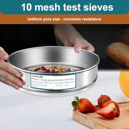 7.9" 304 Stainless Steel Lab Sieve, 10 Mesh Screen Sifter