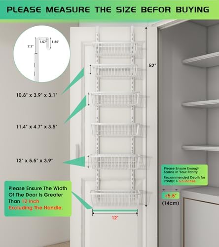 Mefirt 12 Inch Wide Narrow Over The Door Pantry Organizer 6-Tier White