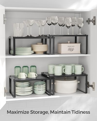 SONGMICS Set of 4 Metal Spice Racks, Stackable Expandable Shelf Risers