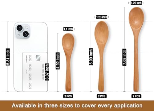 6PCS Small Wooden Spoons for Eating, 3 Sizes Wooden Teaspoons