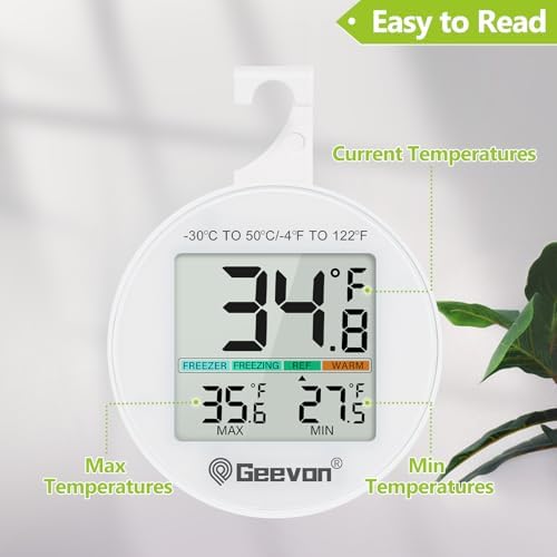 Geevon Small Digital Refrigerator Thermometer 2 Pack, IP65 Waterproof