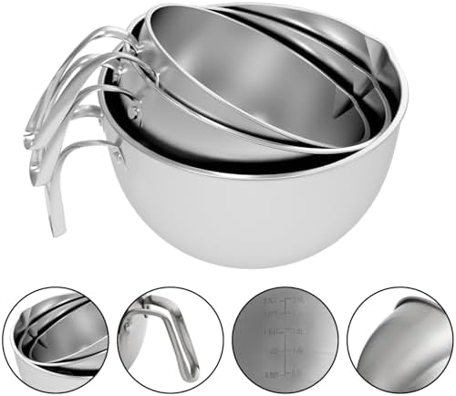 3 Pieces 304 Stainless Steel Mixing Bowls, 1.3/2.1/2.6 Quart Mixing Bowl Set