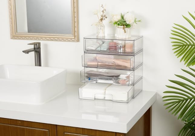 Vtopmart 12.1''W Clear Stackable Storage Drawers, 3 Pack Acrylic Plastic