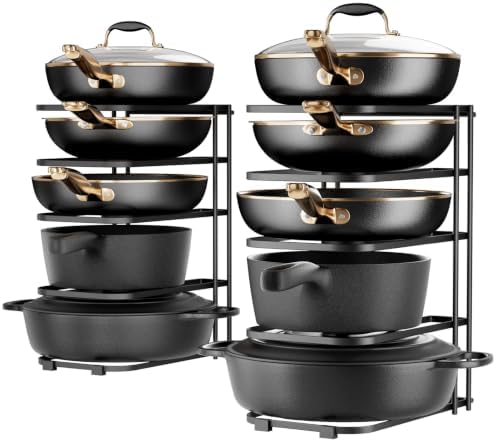 ORDORA 5-Tier Pot and Pan Organizer 13.6", No Assembly Cookware Rack 2-Pack