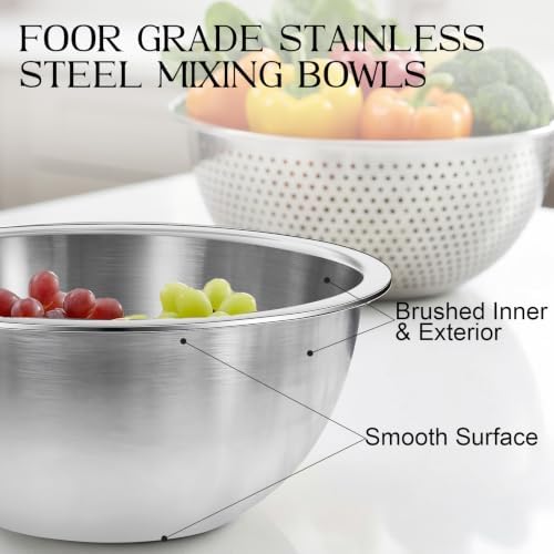 DUTZUN Kitchen Gadgets, Stainless Steel Mixing Bowls & Colander Strainer