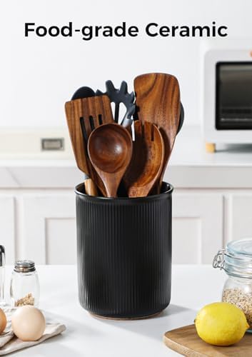 LoeJan Utensil Holder, Extra Large Utensil Crock, Stable Ceramic Utensil
