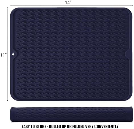Silicone Dish Drying Mat, Non-Slip Easy Clean Sink Mat, Dark Blue