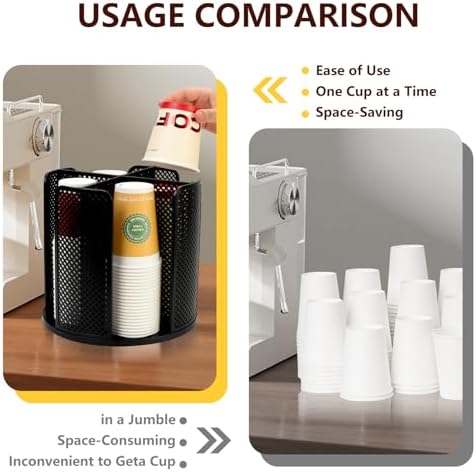 Coffee Cup Dispenser, Disposable Paper Cup and Lid Holder 360° Rotatable